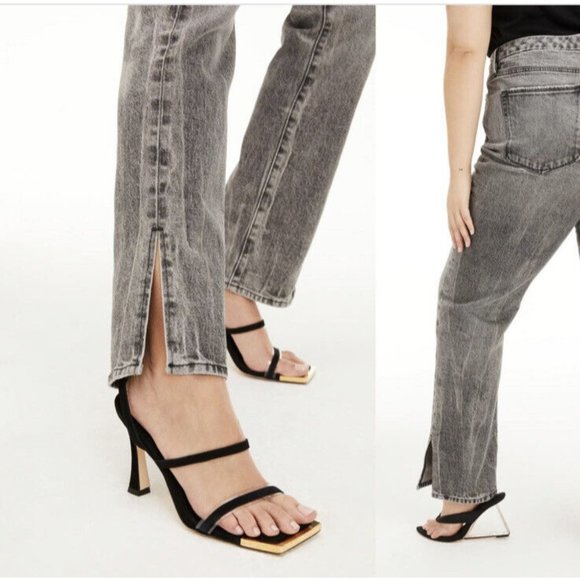 GOOD AMERICAN Good Boy Straight Jean Black 6 NWT High Waist Button Fly Curvy - Picture 2 of 11